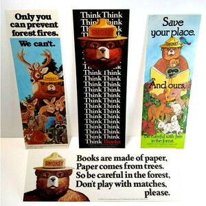 Smokey The Bear Lot (4) Bookmarks Vintage UNUSED 1980's Original Deer Rabbits